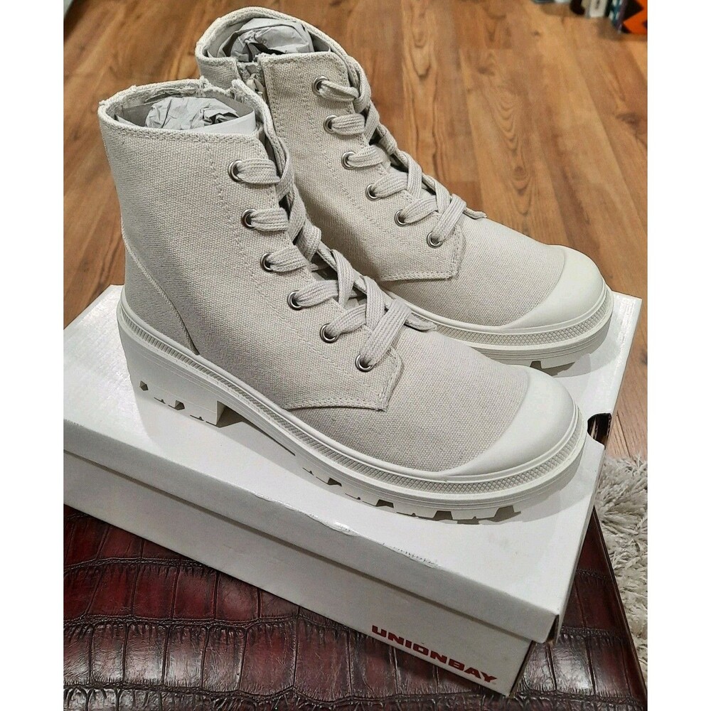 New Unionbay Platform Chunky Lugged Canvas High Top Utility Sneaker Boot Taupe 7